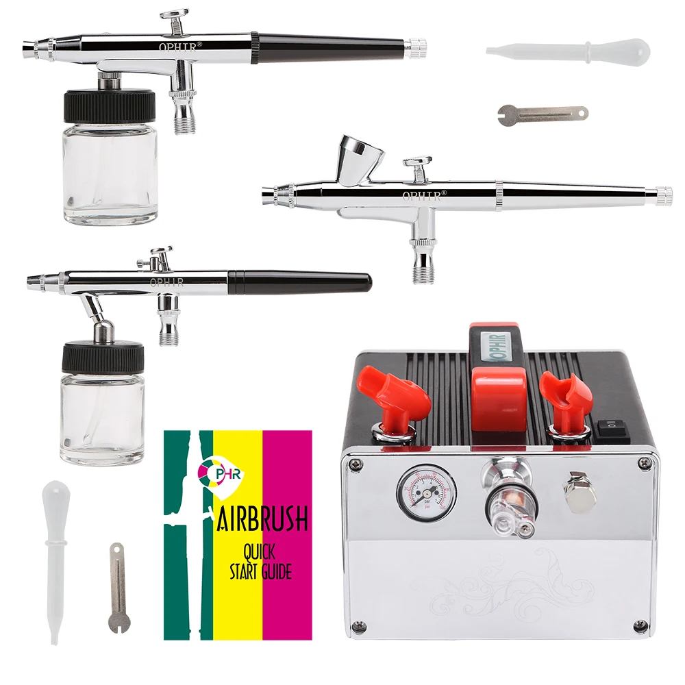 

OPHIR 3 Dual-Action Airbrush Kits & Portable Mini Air Compressor for Makeup Nail Art Model Painting DIY Hobby AC061B+005+072+073