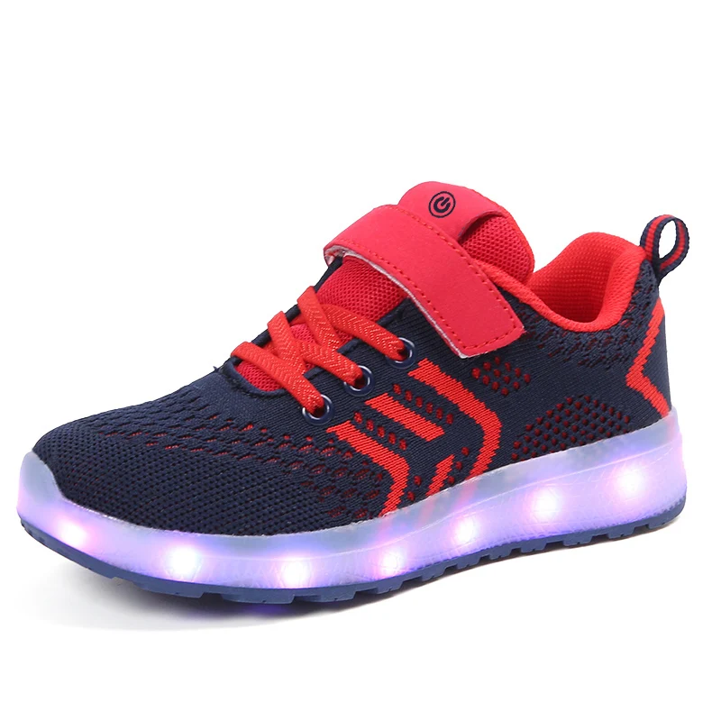 

Breathable 2018 New 25-37 USB Charger Glowing Sneakers Led Children Lighting Shoes Boys/Girls illuminated Luminous Sneaker Red