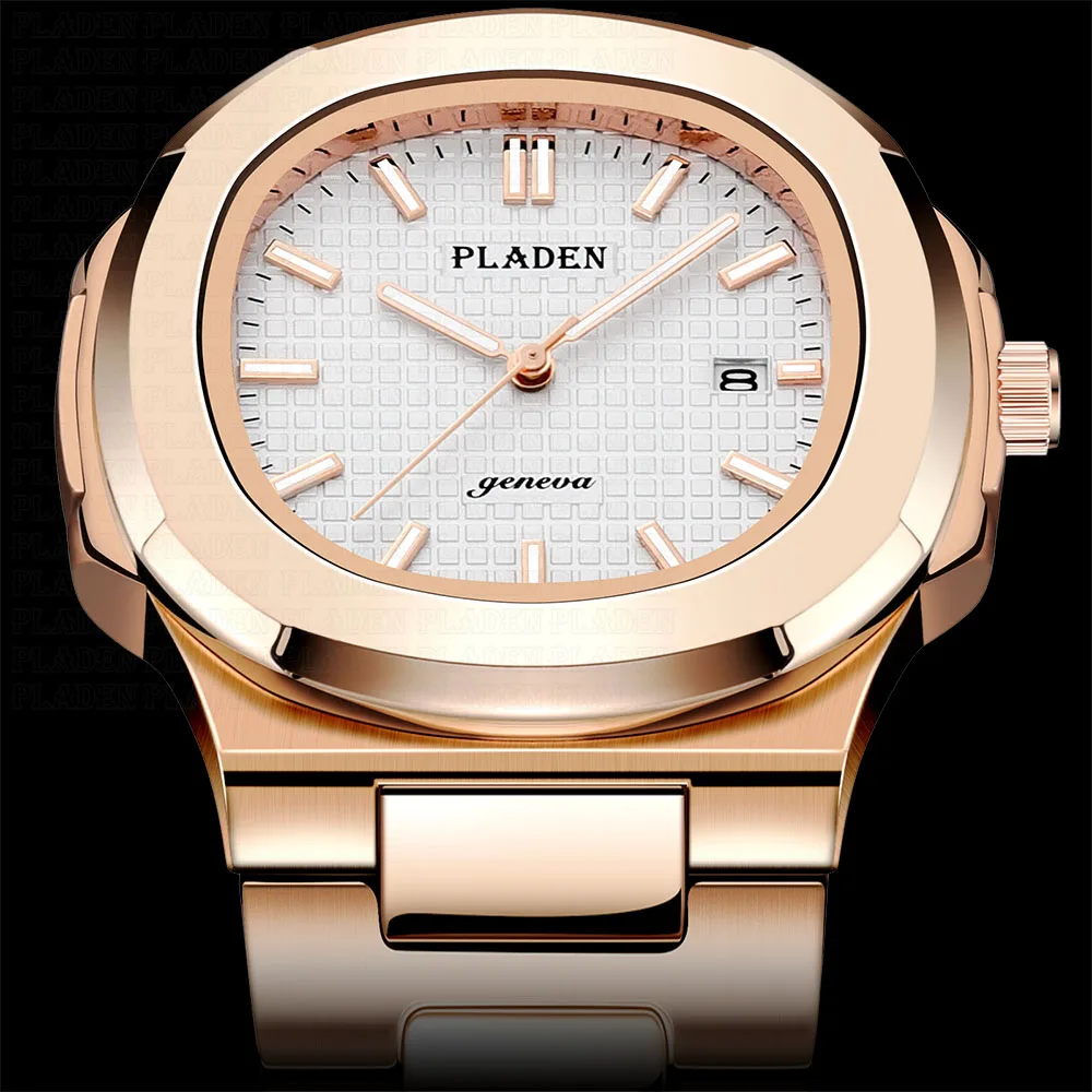 Роскошные мужские часы PLADEN из нержавеющей стали 2019 316L золотые светящиеся прочные