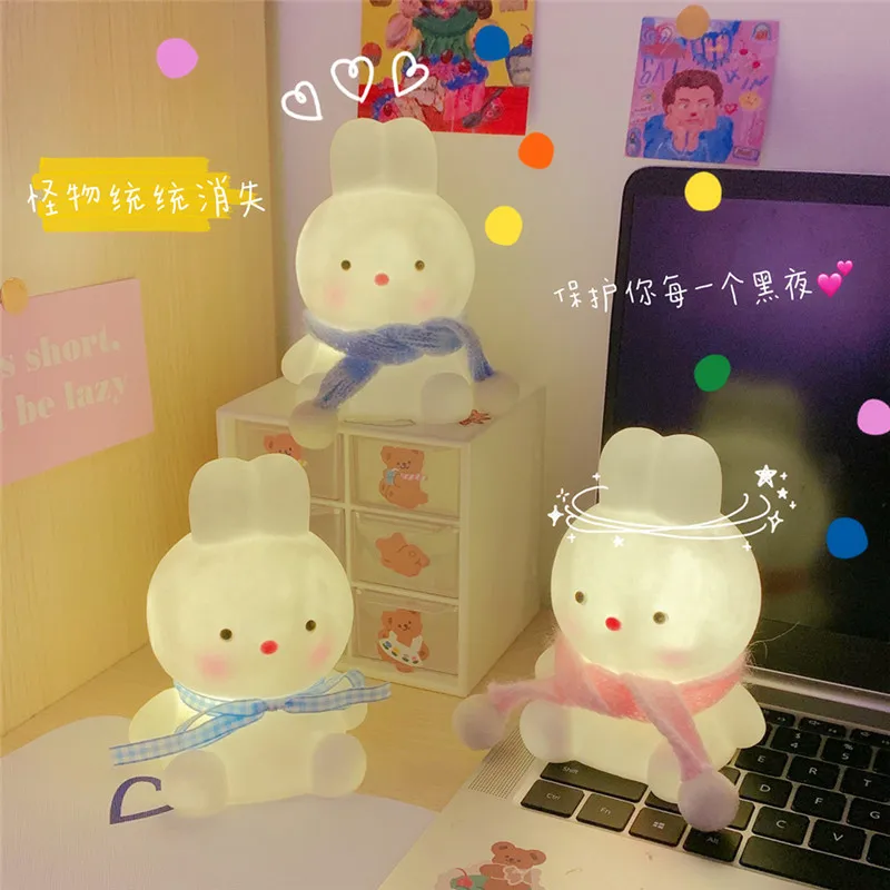 Милая прикроватная лампа в Корейском стиле Ins кролик мультяшный 3D ночсветильник