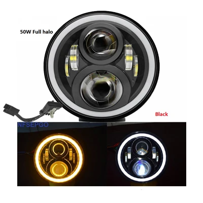 50W halo light black Круглый 7 ''мотоцикл черный проектор Moto светодиодный светильник лампа головной светильник для Harley Sportster Touring Street Glide Softail FLHXF Trike - Цвет: 50W halo light black