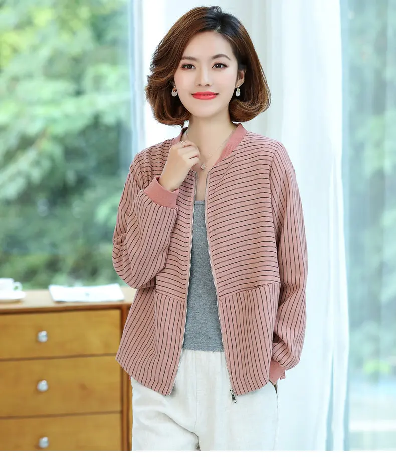 куртка бомбер женская весна 2020 розовая кофта в полоску на молнии одежда для