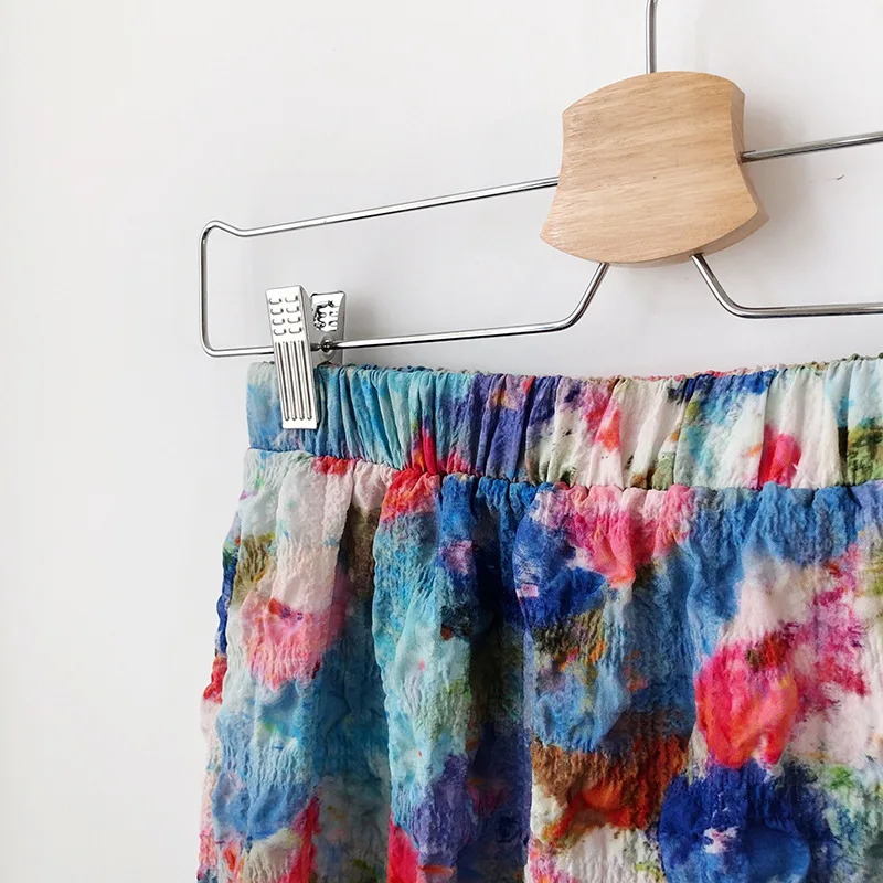 

Chinese Stylish Vintage Oil Painting Staining Floral Printed Skirts Summer Women Elegant Retro High Elastic Waist A line Skirt