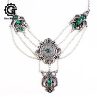 dark emerald rudder pendant personalized necklace steampunk vintage necklace multi level hollow long necklace