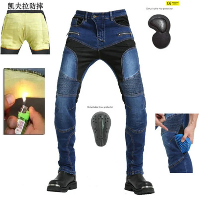 Motorcycle Riding Jeans Protective Pants Motocross Racing Denim Jeans With Mesh Fireproof Aramid Fiber Inside Knee Hip Pads Gear