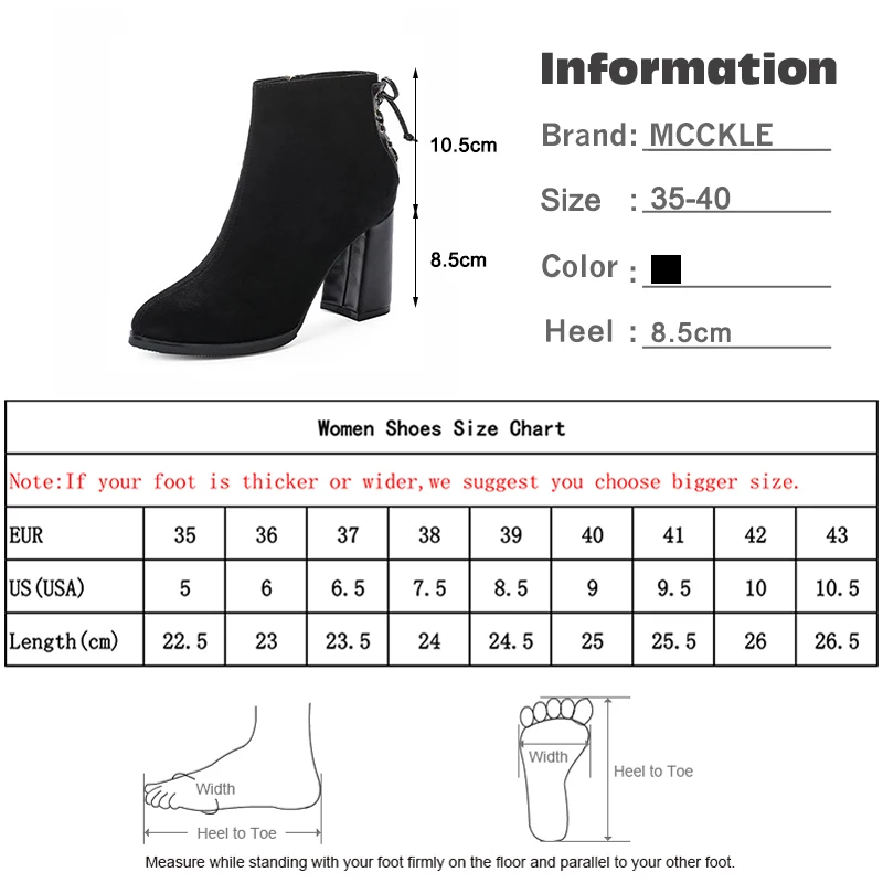 

Women's Autumn Zipper Cross Tie High Thick Heels Ankle Boots Ladies Women Soft Suede Woman Short Furry Plush Female Shoes New
