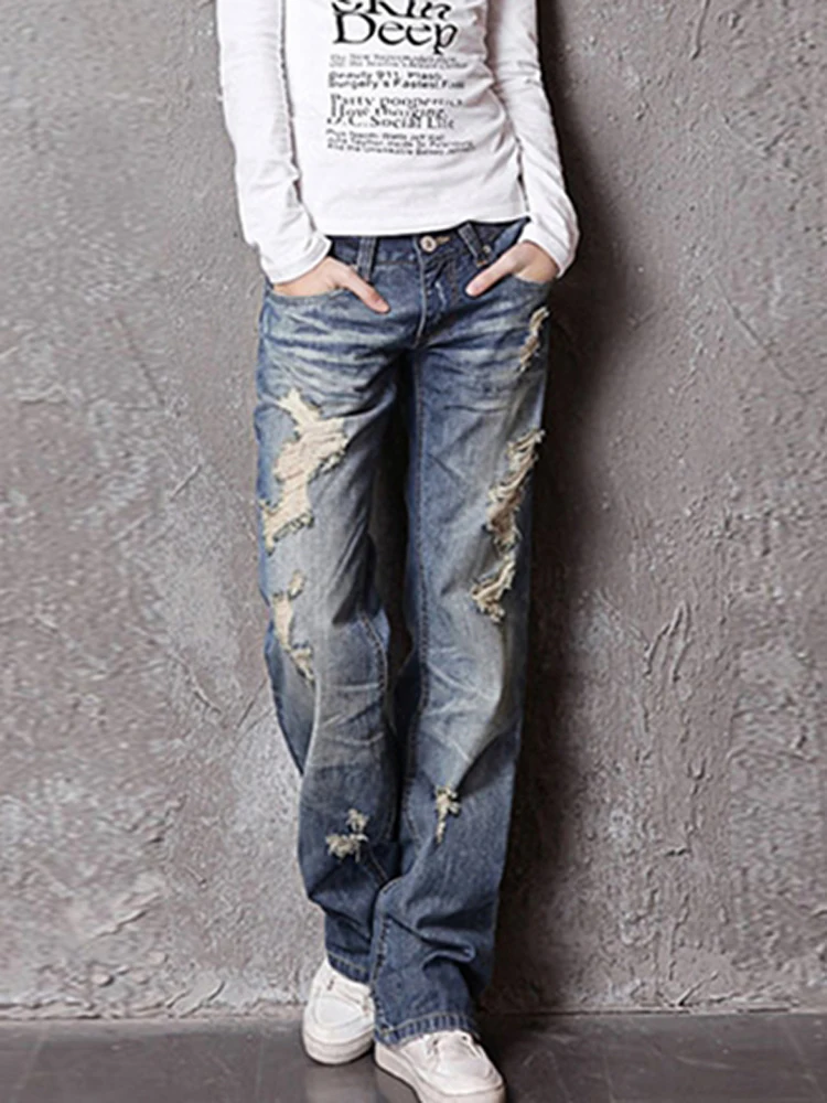2021 новые модные женские джинсы с разорванными дурами и потертой джинсовой ткани
