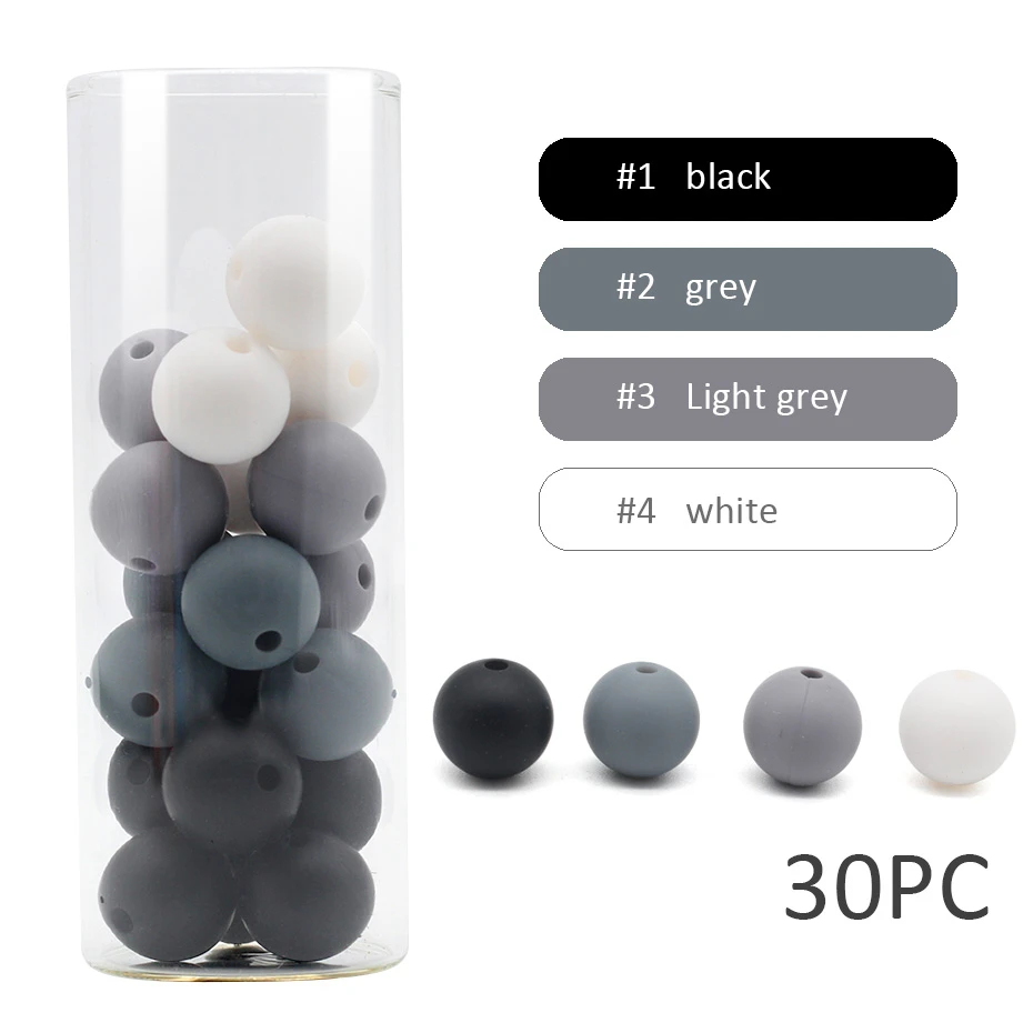 Grey Series 30 шт. Цвет силиконов бусов аксессуар круглой формы бусины Еда Класс бусы, сделай сам, ювелирное изделие Прорезыватели для зубов медсестра бусины 12 мм - Цвет: Grey Series