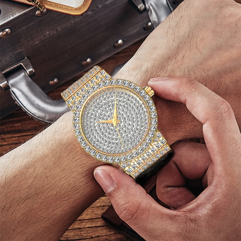 

Brand Unique Watch Men 7mm Ultra Thin 30M Water Resistant Iced Out Round Expensive 34mm Slim Wrist Man Watch 2562