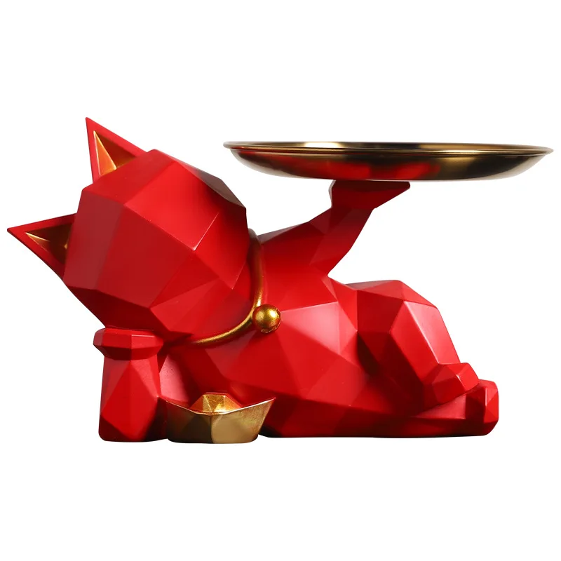

Nordic Geometric Lucky Cat Resin Crafts Tray Desktop Cute Decorations Living Room Entrance Shop Candy Storage Home Decor