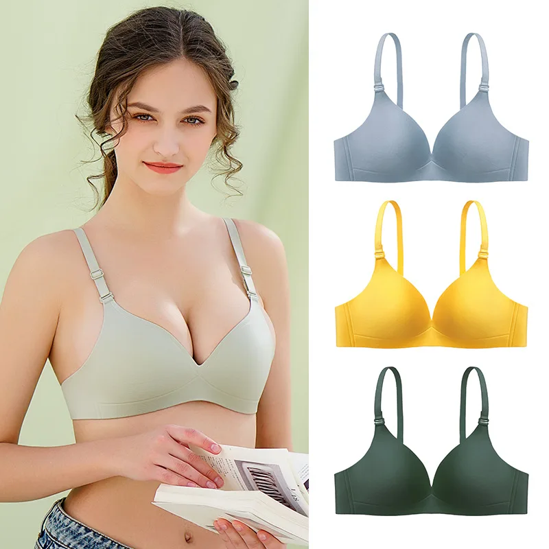 

Roseheart New Female Women Fashion Green Yellow Blue Wireless Padded Bras Push Up Wire Free Sexy One-Piece Bras Bralette A B