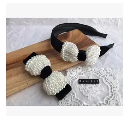 Женские модные милые бархатные повязки на голову с жемчугом и бантом женские