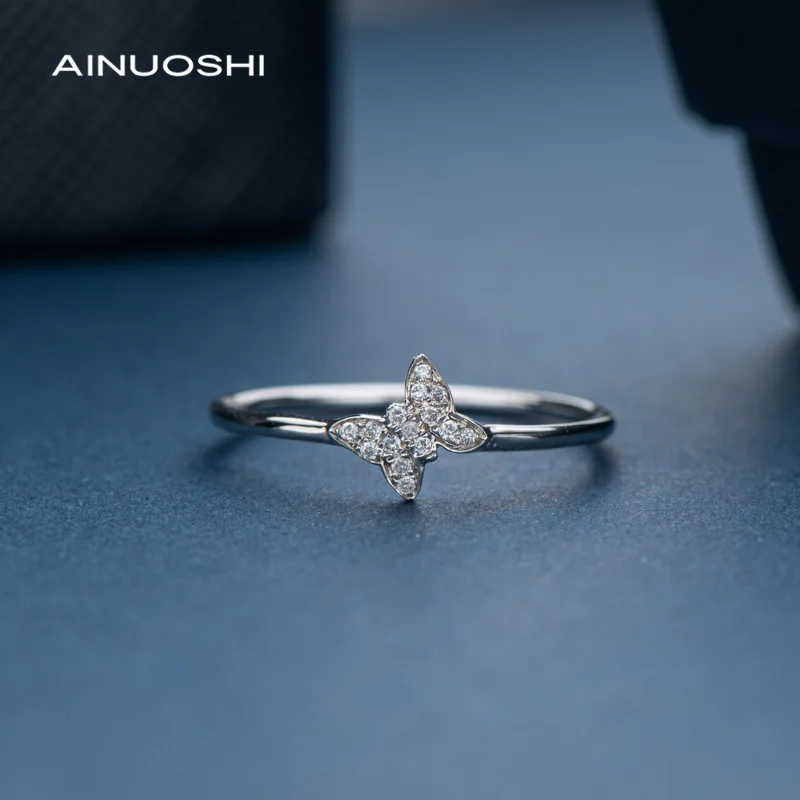 

AINUOSHI Fashion Butterfly Diamond Ring 18K White Gold 0.044ct Natural White Diamond Engagement Wedding Ring Women Gifts For Her