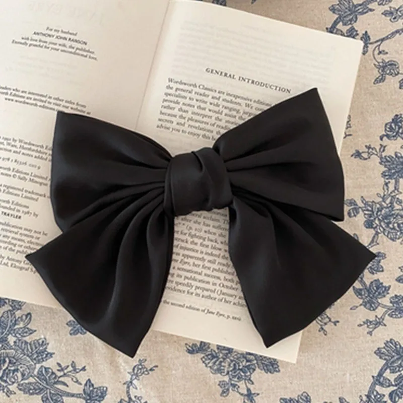 

New Fashion Premium Black Satin Barrettes Bow Hair Clip Temperament Hair bow Ribbon Ponytail Clip For Women Top Hair accessories
