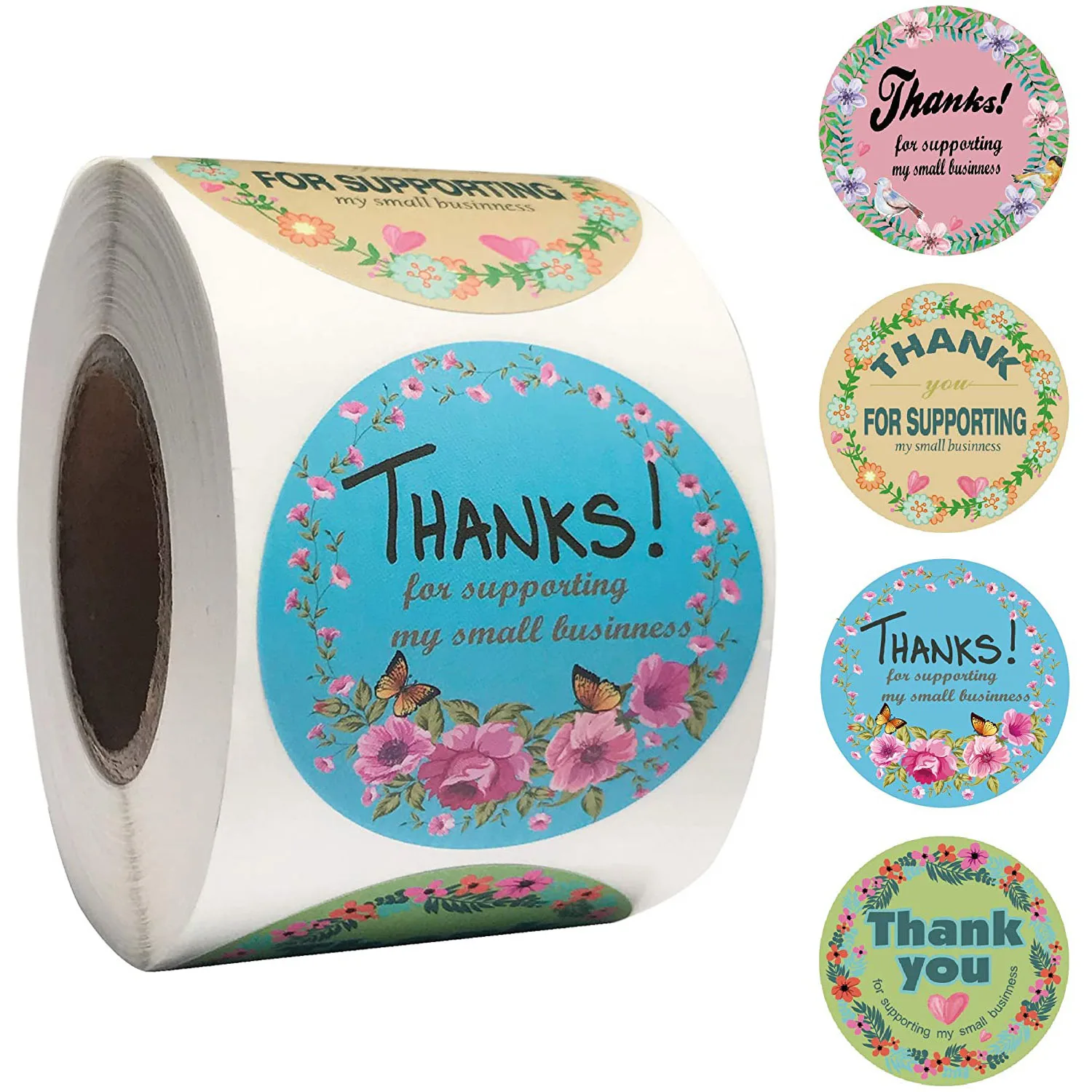 

Floral Thank You Stickers Roll 500 Lables 4 Patterns Small Business Sticker Labels for Greeting Card, Envelope, Shipping Sticker