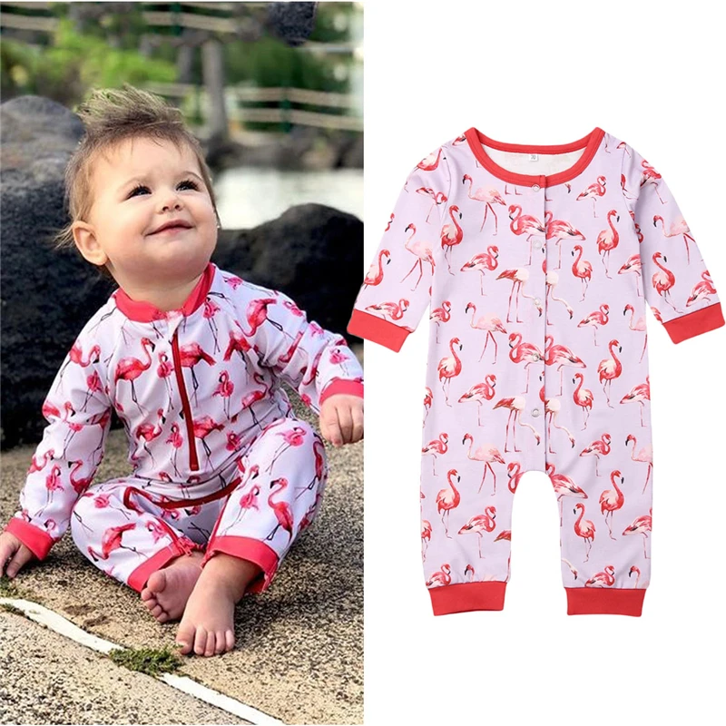 Милый хлопковый комбинезон фламинго для маленьких мальчиков и девочек от 0 до 24