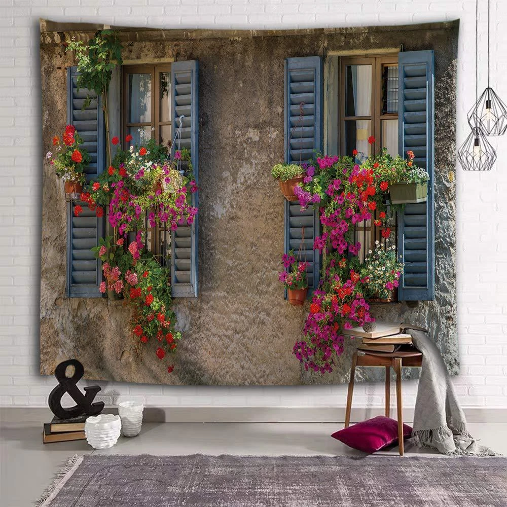 

Pastoral Patio Garden Wall Tapestry Floral Backdrops Photography Background Cloth Table Cover Bedside Decor Paintings mandala