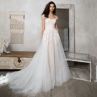 uzn a line wedding dress illusion scoop neckline lace appliques bridal gowns cap sleeves draped brides dress customize made