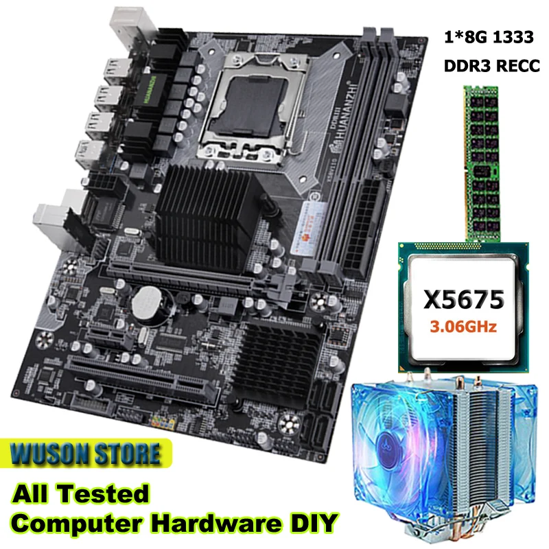 Материнская плата HUANANZHI X58 LGA1366 с процессором Intel Xeon X5675 3 06 ГГц 8 ГБ DDR3 REG ECC память 2