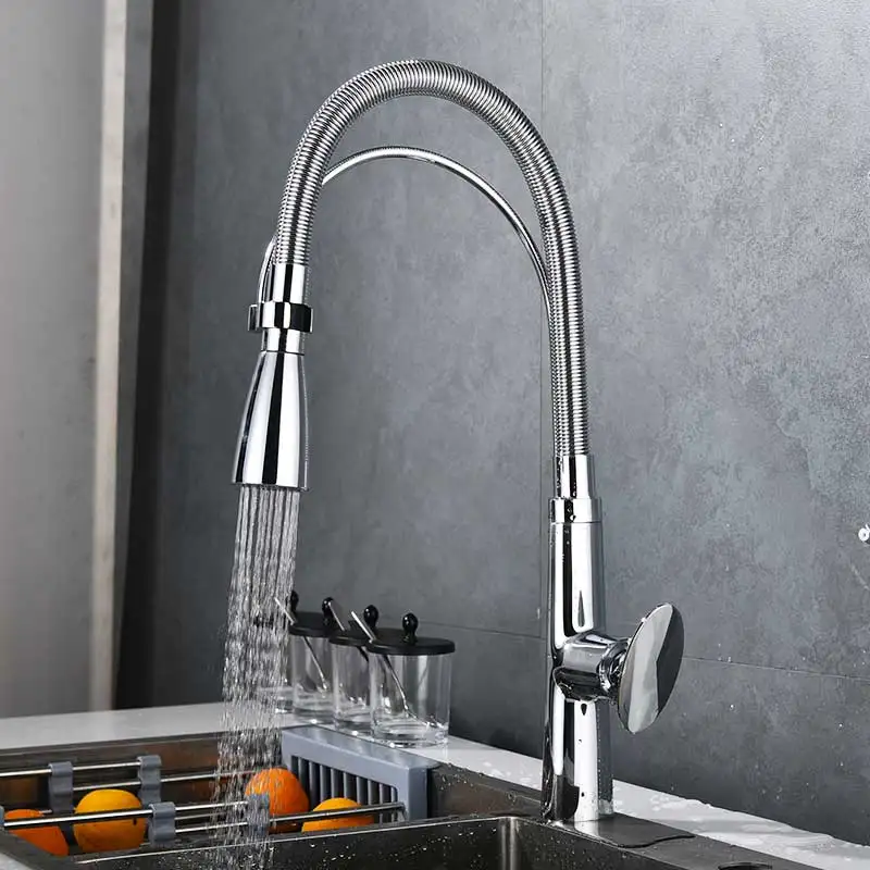 Chrome Spring Kitchen Faucet Pull out Side Sprayer Dual Spout Tap Deck Mounted Mixer Cold Hot Water Mixertap | Обустройство дома
