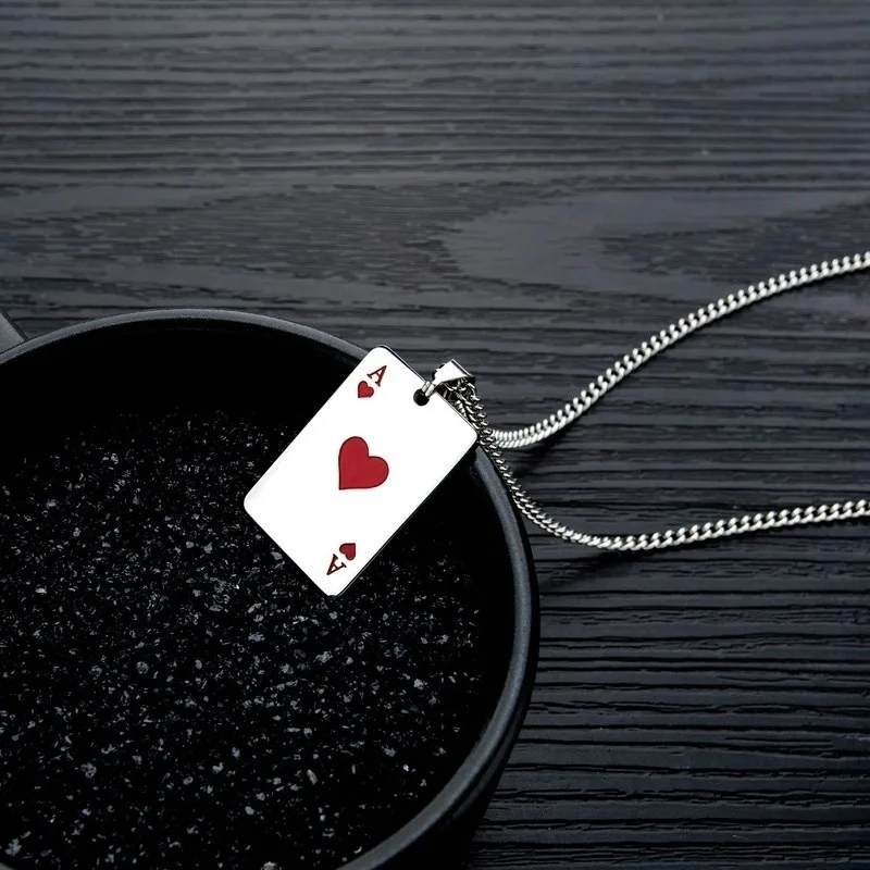 Мужское и женское ожерелье Lucky Ace of Spades из нержавеющей стали серебряный цвет