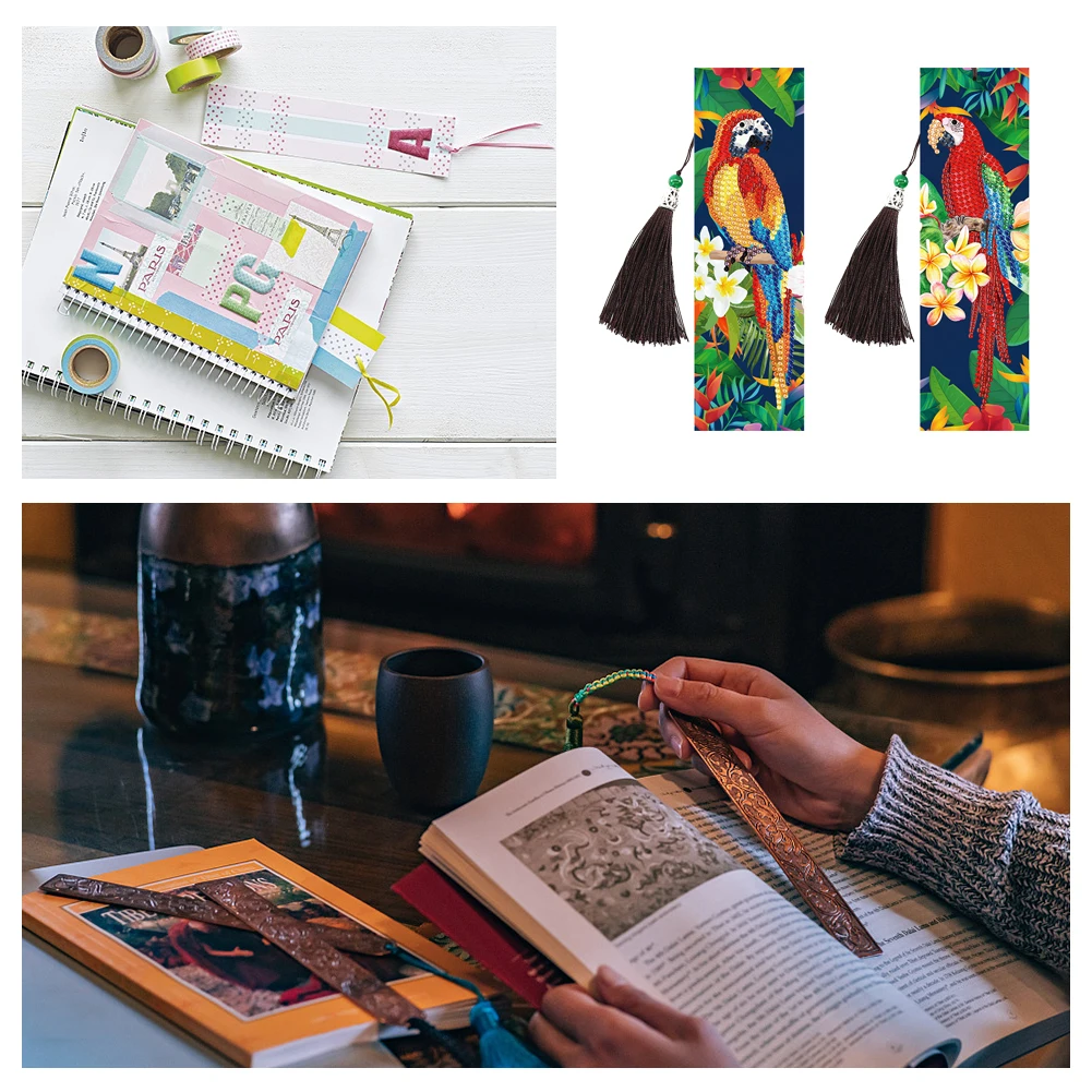 

2pcs Diamond Painting Bookmark DIY Beaded Bookmarks Leather Tassel Bookmark for Valentine's Day Graduation Embroidery Arts Craft