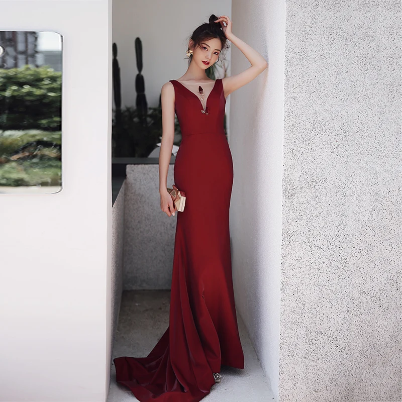 SSYFashion Новое красное вечернее платье русалки зимнее винтажное велюровое тонкое с