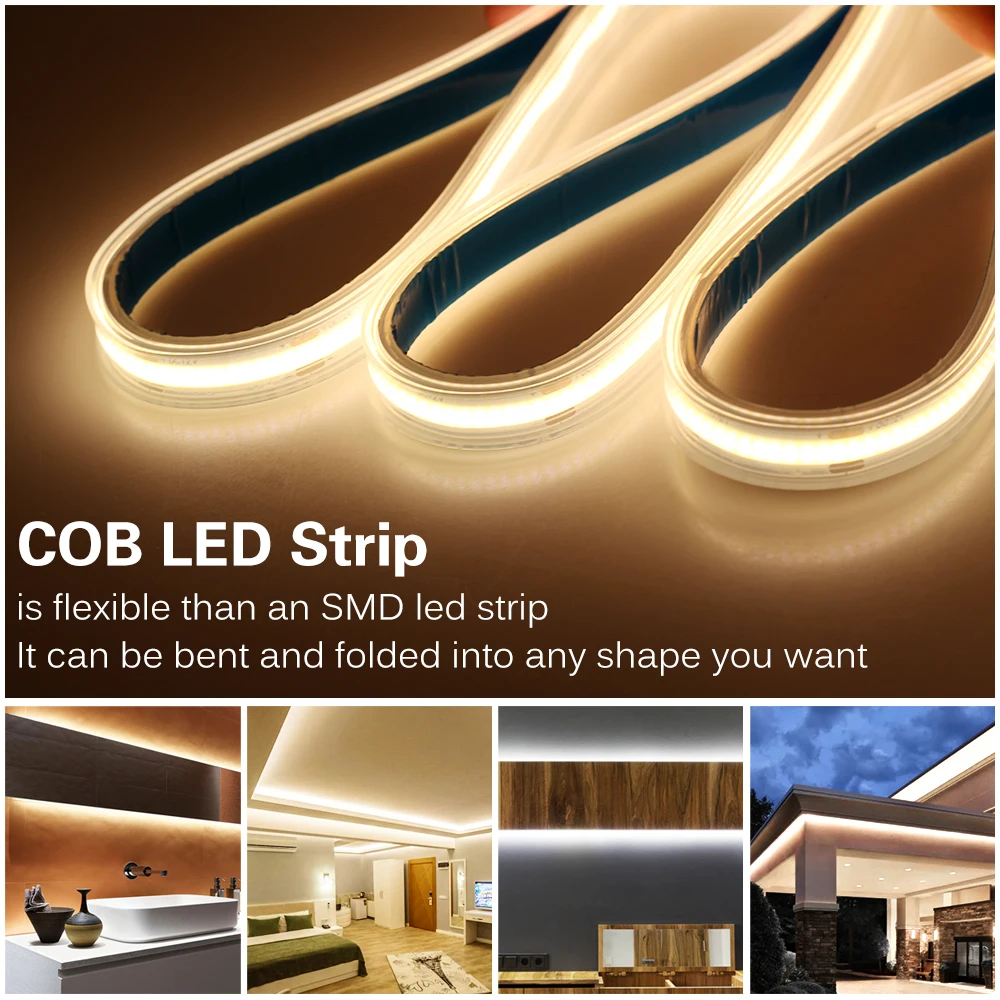 COB LED Strip Light 480 LEDs High Density Flexible 3000K 4000K 6000K IP67 Waterproof LED Tape DC12V 24V 5m/lot images - 6