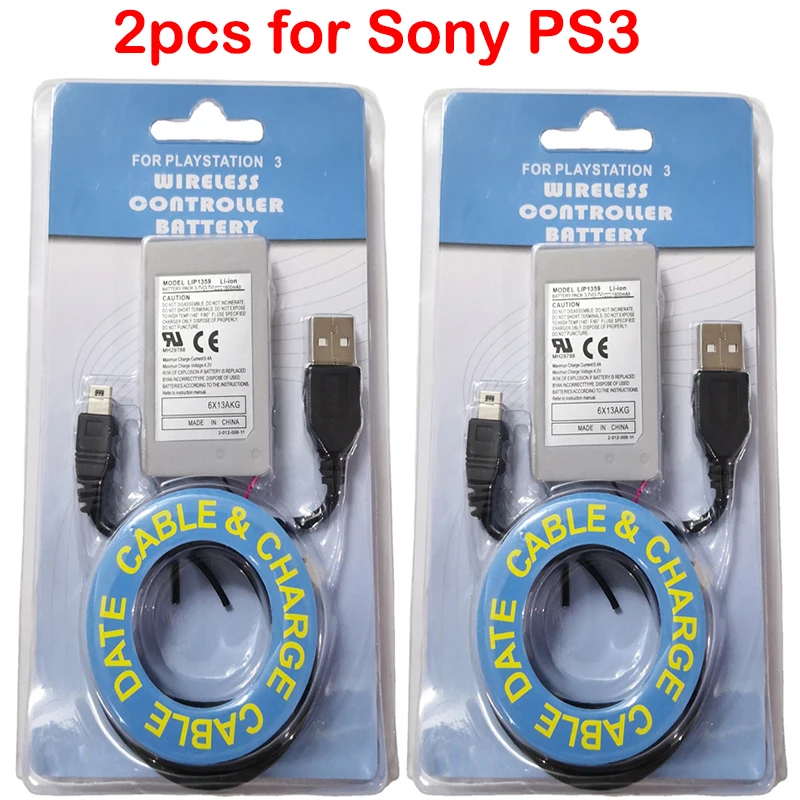 

2pcs 3.7V 1800mAh Rechargeable Li-Ion Battery With USB Cable for Sony PlayStation 3 PS3 Gamepad Wireless Bluetooth Controller