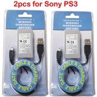 2pcs 3 7v 1800mah rechargeable li ion battery with usb cable for sony playstation 3 ps3 gamepad wireless bluetooth controller