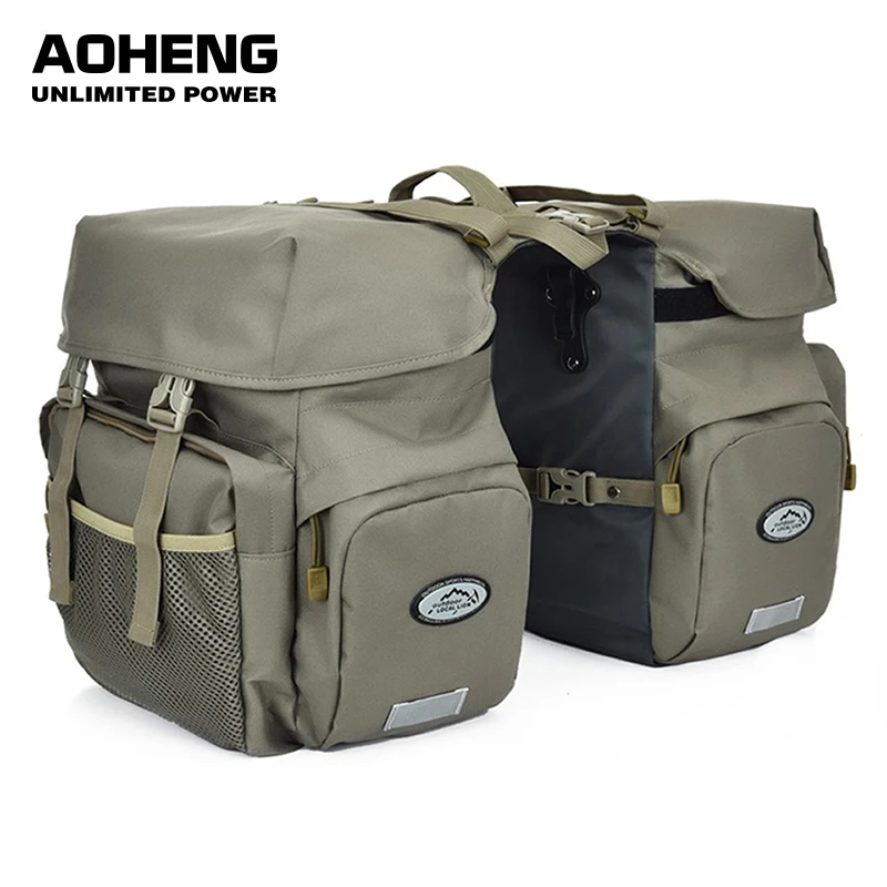 Retro Canvas Fiets Bagage Tassen 50L Bike Rear Rack Carrier Bag Fietsen Outdoor Waterdichte Opslag Dubbele Tassen