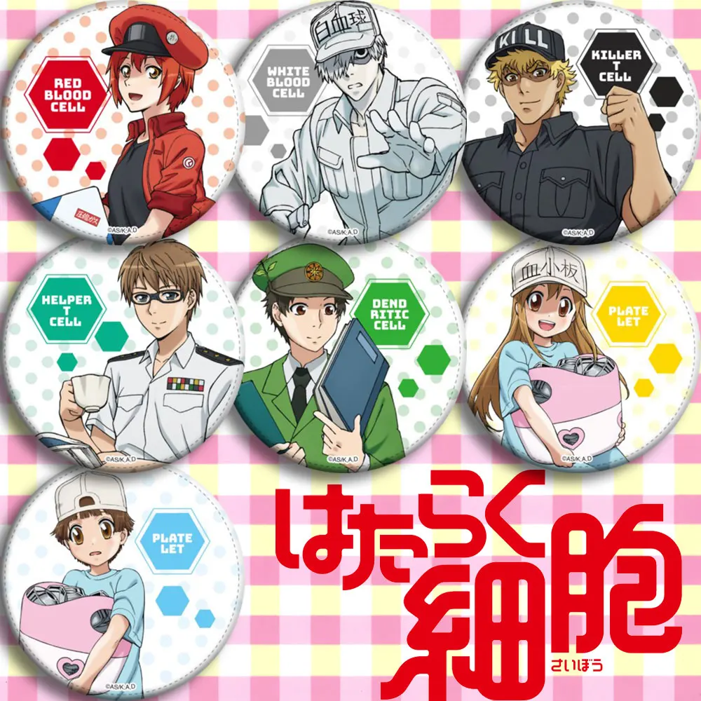 

Cells At Work! Action Figure Dendritic Cell Platelet Red Blood Cell Helper T Cell Killer T Cell 7 Type Anime Tinplate Badge Toys