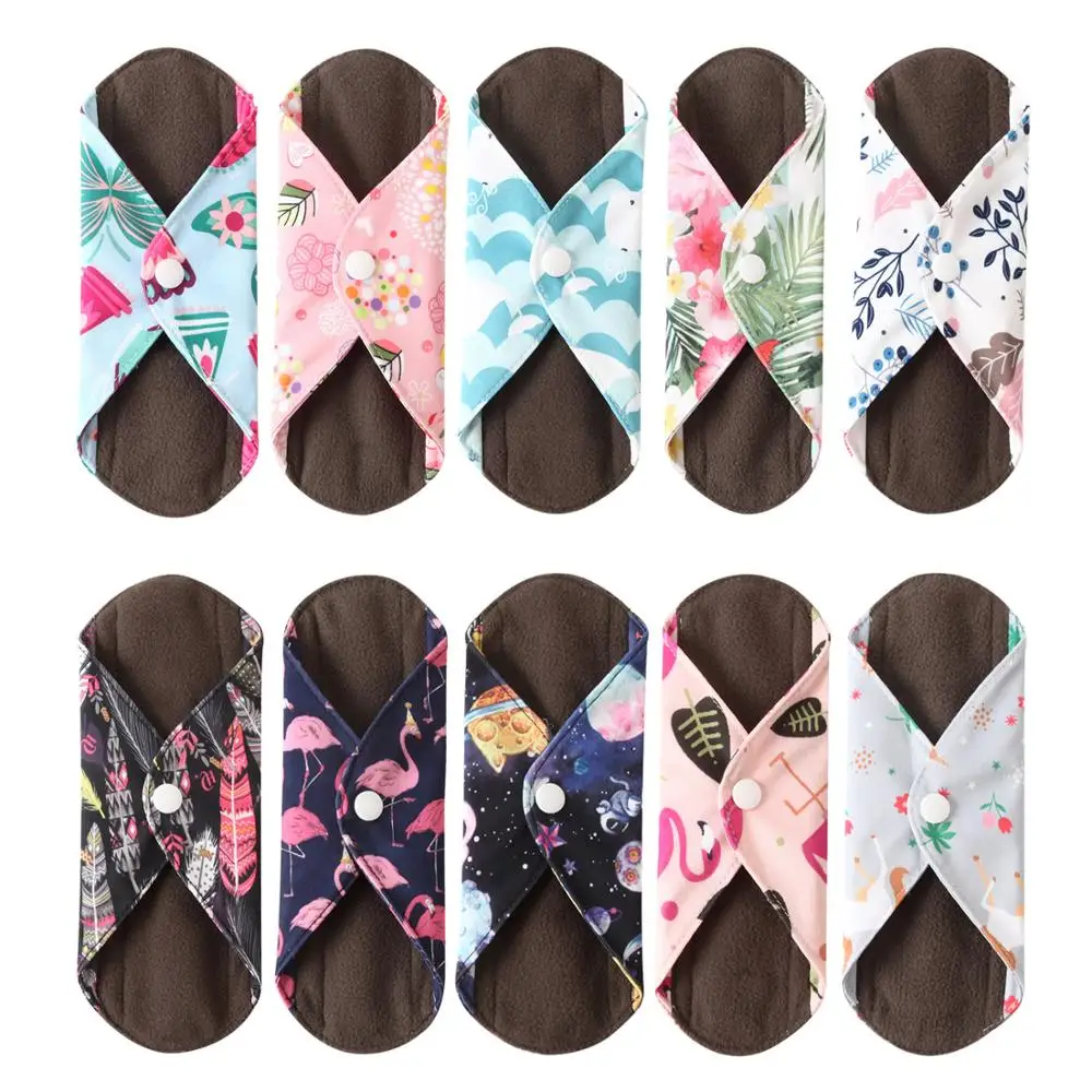 6 + 1 набор многоразовых подушечек бамбуковый уголь прокладки моющийся санитарный