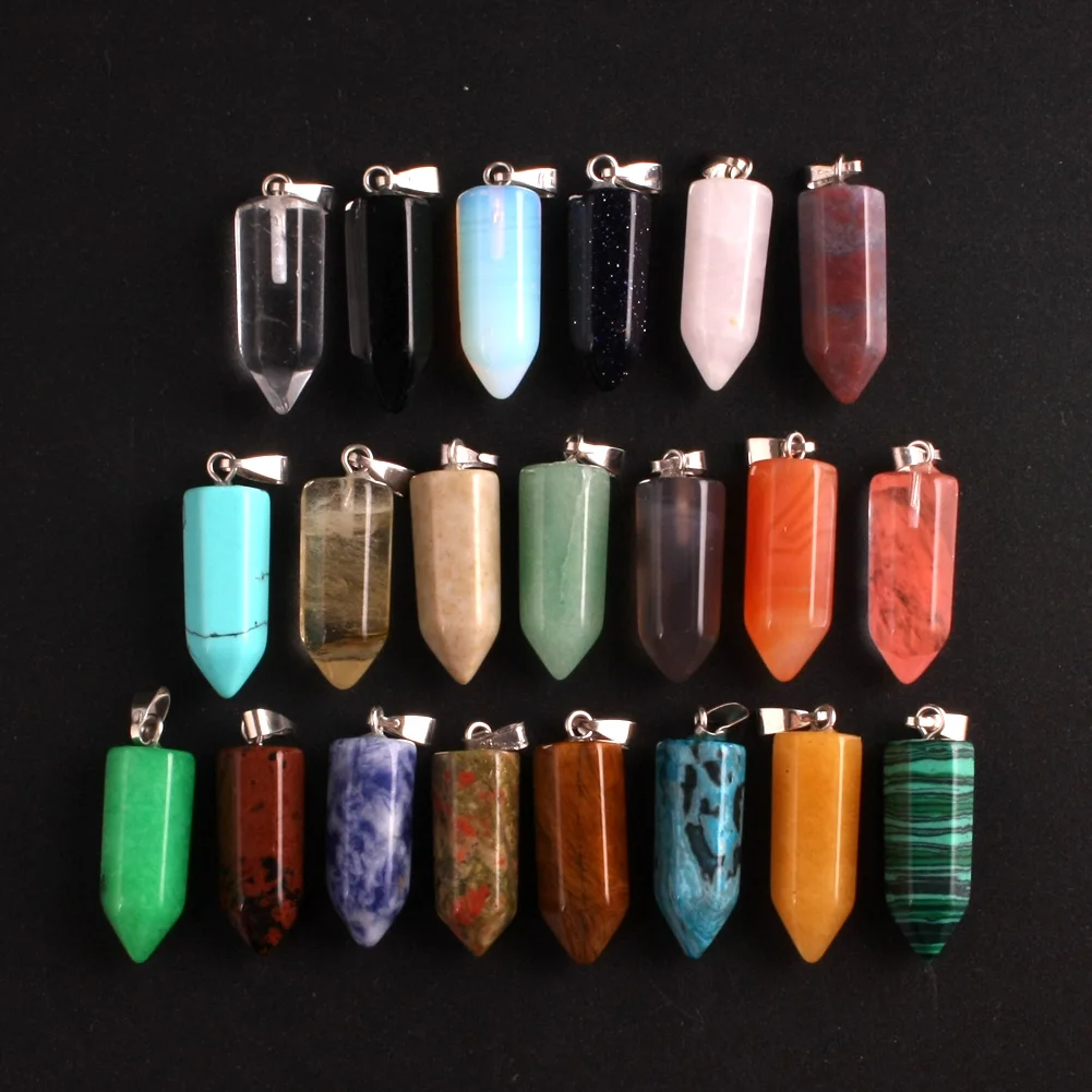 

30/60/100PCS Wholesale Free shipping Natural Mixed Gem Stone Hexagonal Healing Pointed Reiki Chakra Necklace Pendant Jewelry