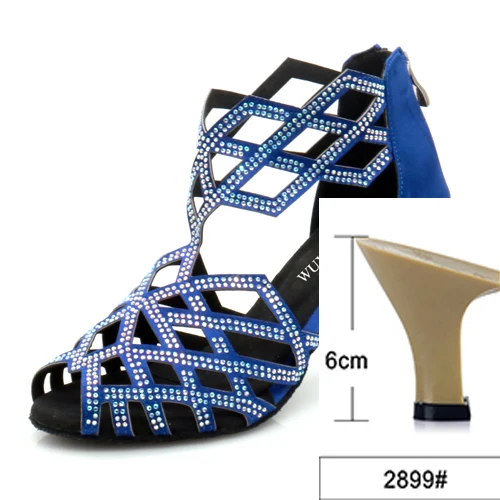 blue heel 6cm WUXIJIAO/черные стразы; женская обувь; джазовые кроссовки; Танцевальная обувь на высоком каблуке; стразы; обувь для латинских танцев - Цвет: blue heel 6cm