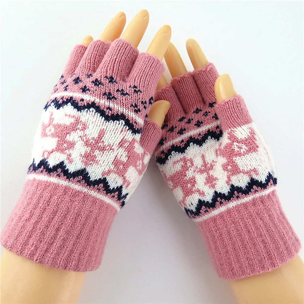 Рождественские вязаные перчатки для девочек с сенсорным экраном зимние теплые