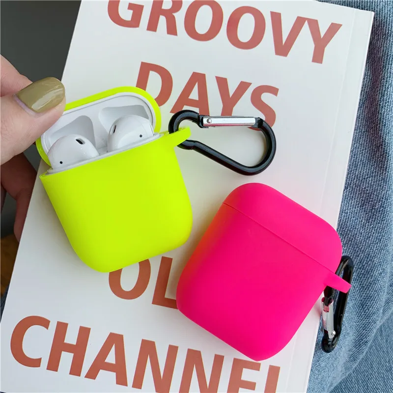 Флуоресцентный цвет для Apple Airpods 2 1 чехол сплошной цвет Bluetooth наушники защитный чехол для Air pods наушники чехол Коробка Сумка