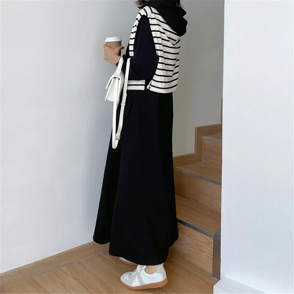 Женское платье-свитер с капюшоном свободное однотонное длинное платье в