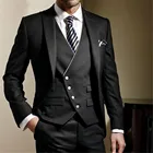 Мужской черный деловой костюм, мужской облегающий костюм, мужской блейзер для смокинга для свадьбы, выпускного, пиджак, брюки с жилетом
