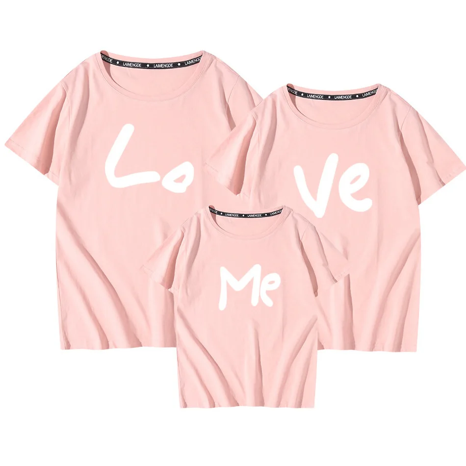

Family Matching Clothing Father Mother Daughter Son Love Print T-shirt Summer Short-sleeved Solid Color Top Family Suit