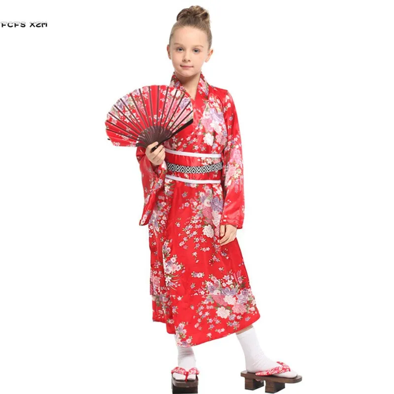 

Girls Halloween Kimono Costume Kids Children Japanese traditional Cosplay Carnival Purim parade Masquerade Role Play party dress