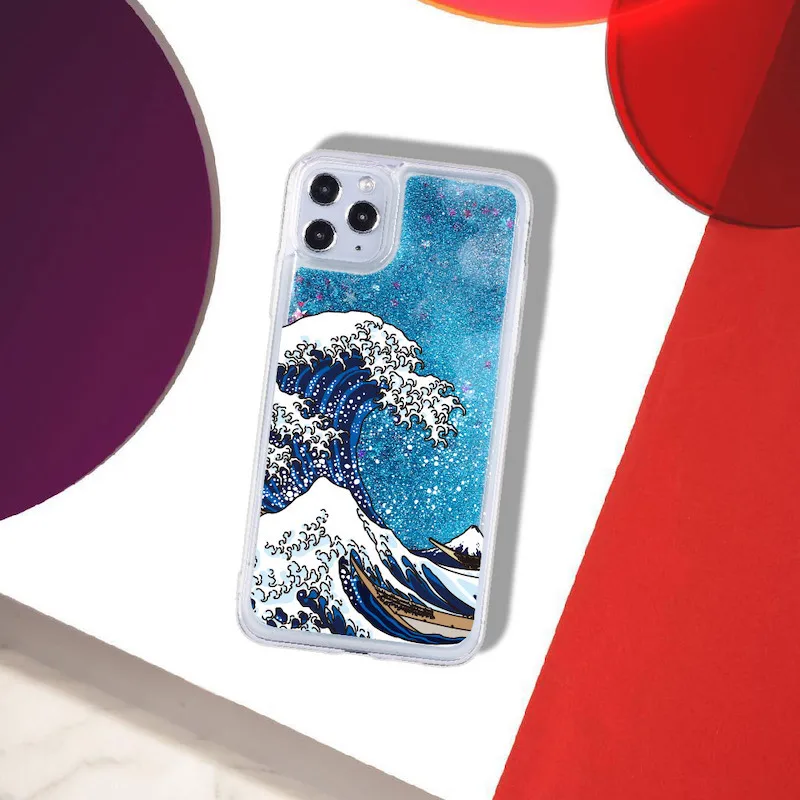 

The Great Wave off Kanagawa Sparkle Liquid Real Glitter Phone Case Fundas Cover for iPhone 11 X XS XR Max Pro 7 8 7Plus 8Plus 6