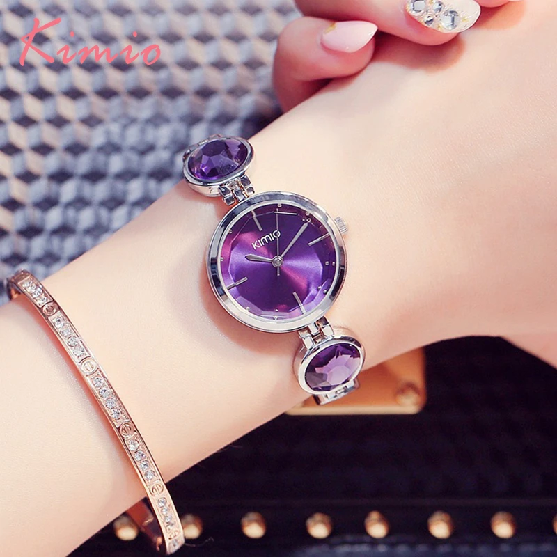 

KIMIO Brand Simiple Woman Quartz Watches Luxury Ladies Crystal Black Big Gem Bracelet Wrist Watch For Women Christmas Gift