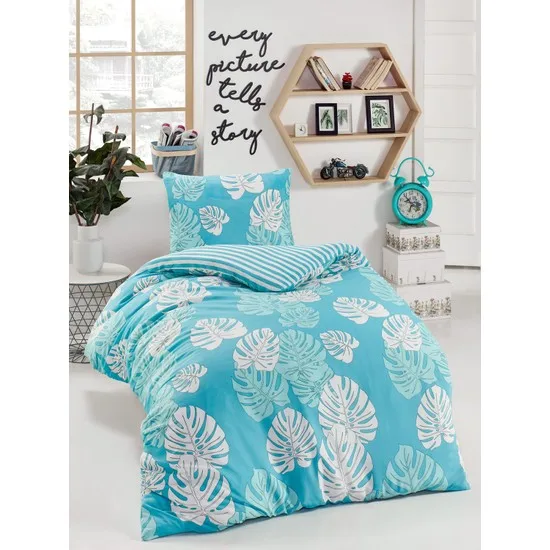 

Junior Duvet Cover Set Single Size Monstera Blue,Cotton, Home Textiles, Turkey, uality, Washable, bed, Sleep, Health, Hygiene