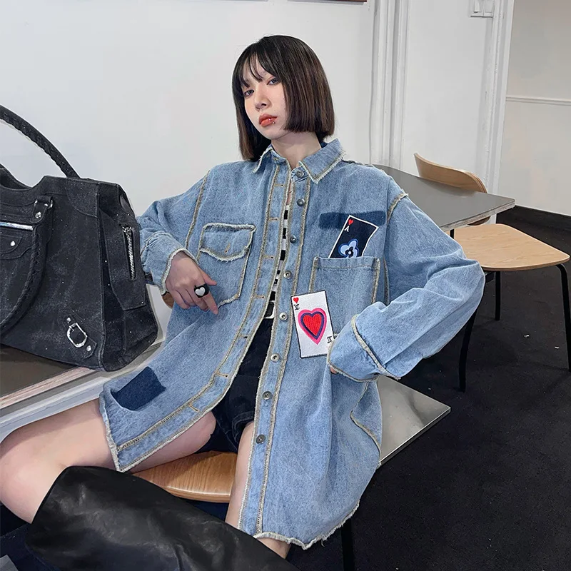 

SuperAen ВИНТАЖНАЯ ДЖИНСОВАЯ КУРТКА женская 2021 Новая Осенняя свободная тонкая рабочая одежда Повседневный бейсбольный костюм