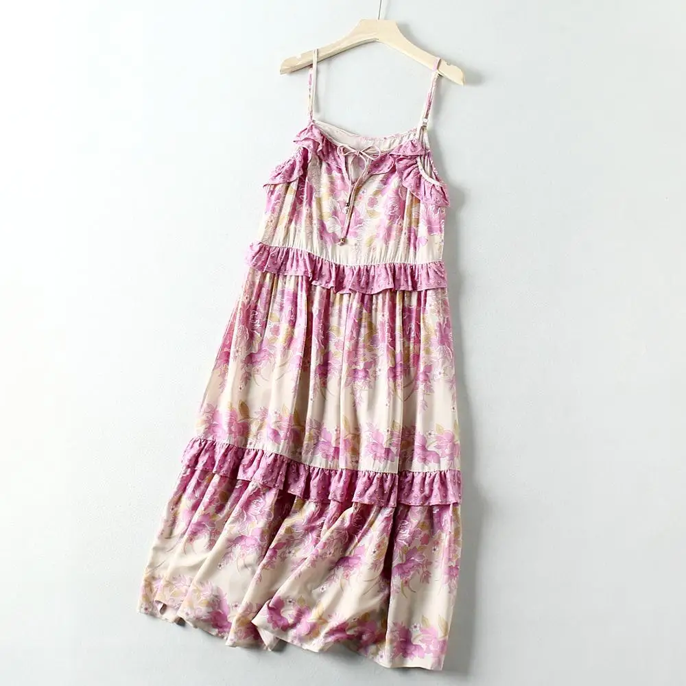 Женское платье на бретельках boho летнее винтажное шикарное с цветочным принтом