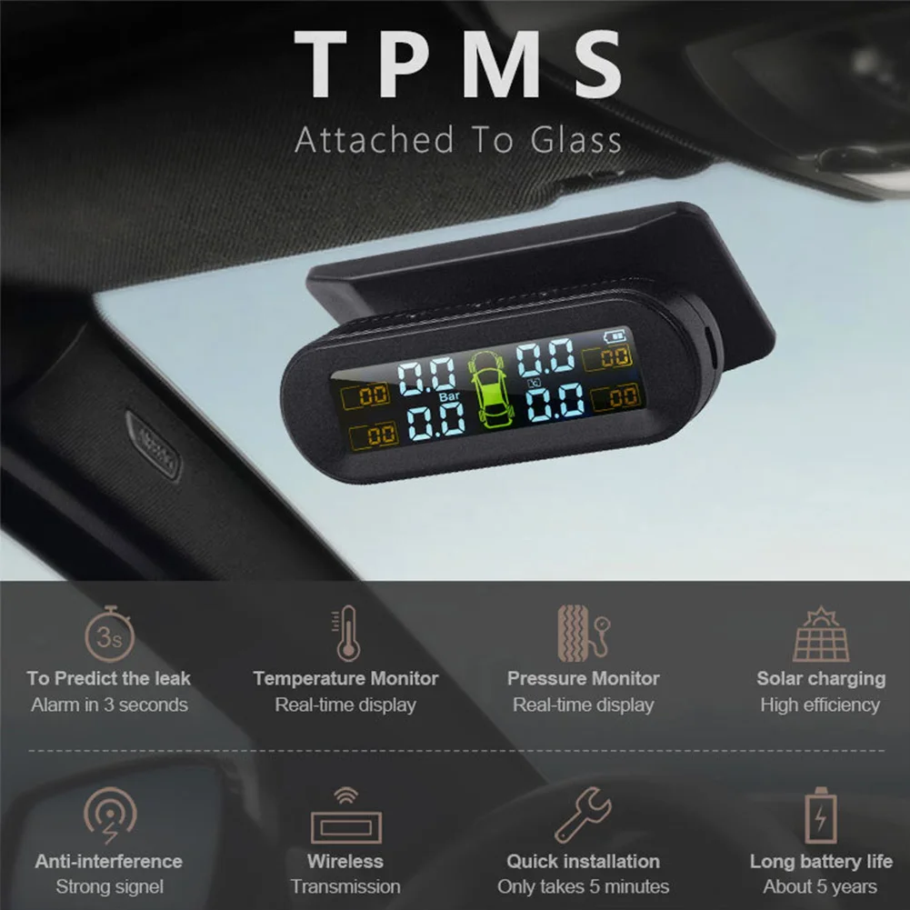 

Real Time Easy Install For RV Car Tire Pressure Monitor USB Charging TPMS IPX7 Waterproof Solar Power External Internal Sensor