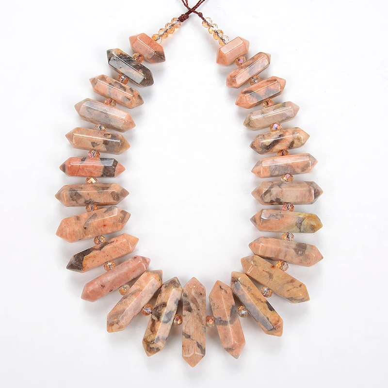 

High Quality Natural Feldspar Jaspe Stone Beads Healing Crystal Double Point GEM PENDANT For Jewelry DIY Bracelet Necklace