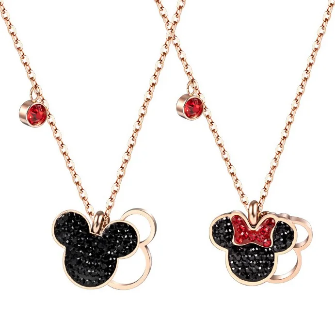 

Cute Mouse Women's Necklace Earrings Bow Crystals Pendant Charm Jewelry Sets 2021 Clavicle Chain Anime Accessories Wholesale