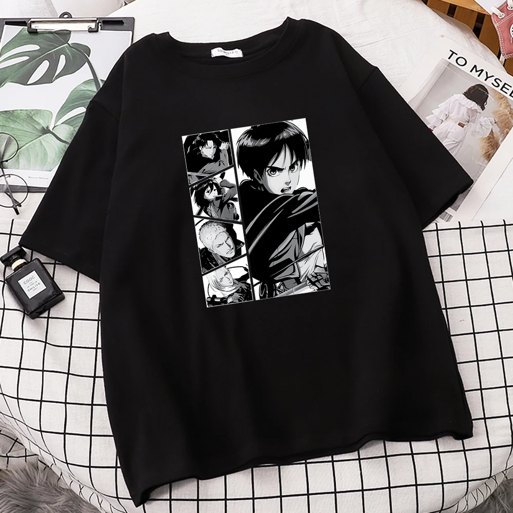 

Attack On Titan Anime Cartoons Printing Womens T Shirts Street Sport Casual Crewneck Tees Shirt